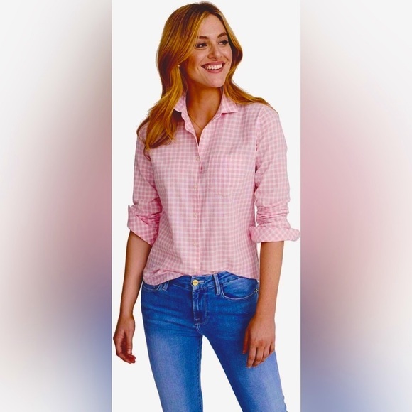 NWT Untuckit Calina Pink & White Checkered Gingham Button Up Shirt, 4, 6, 10 - Picture 1 of 14